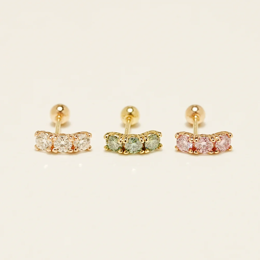 14K Gold Moissanite Dia Triple Color Curve Cartilage Earring 20G18G16G - Image 12