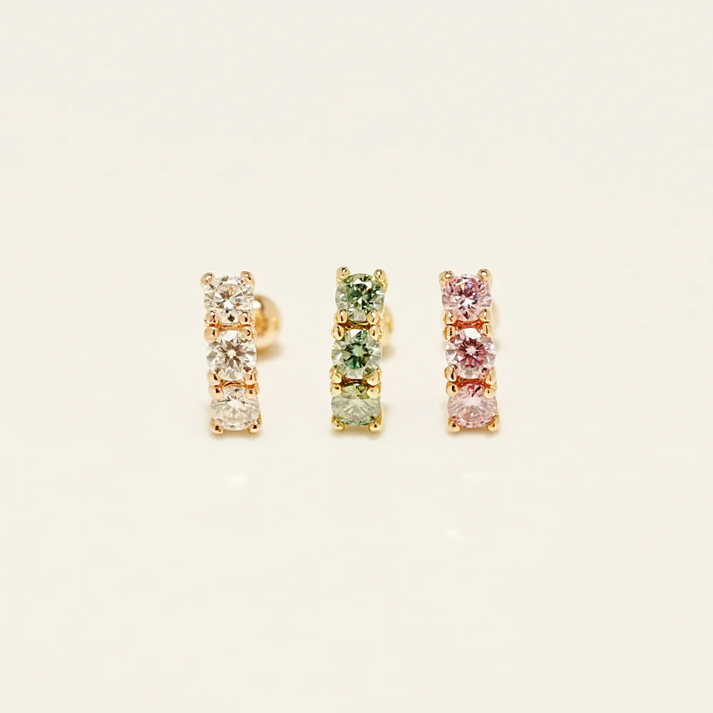 14K Gold Moissanite Dia Triple Color Curve Cartilage Earring 20G18G16G - Image 13