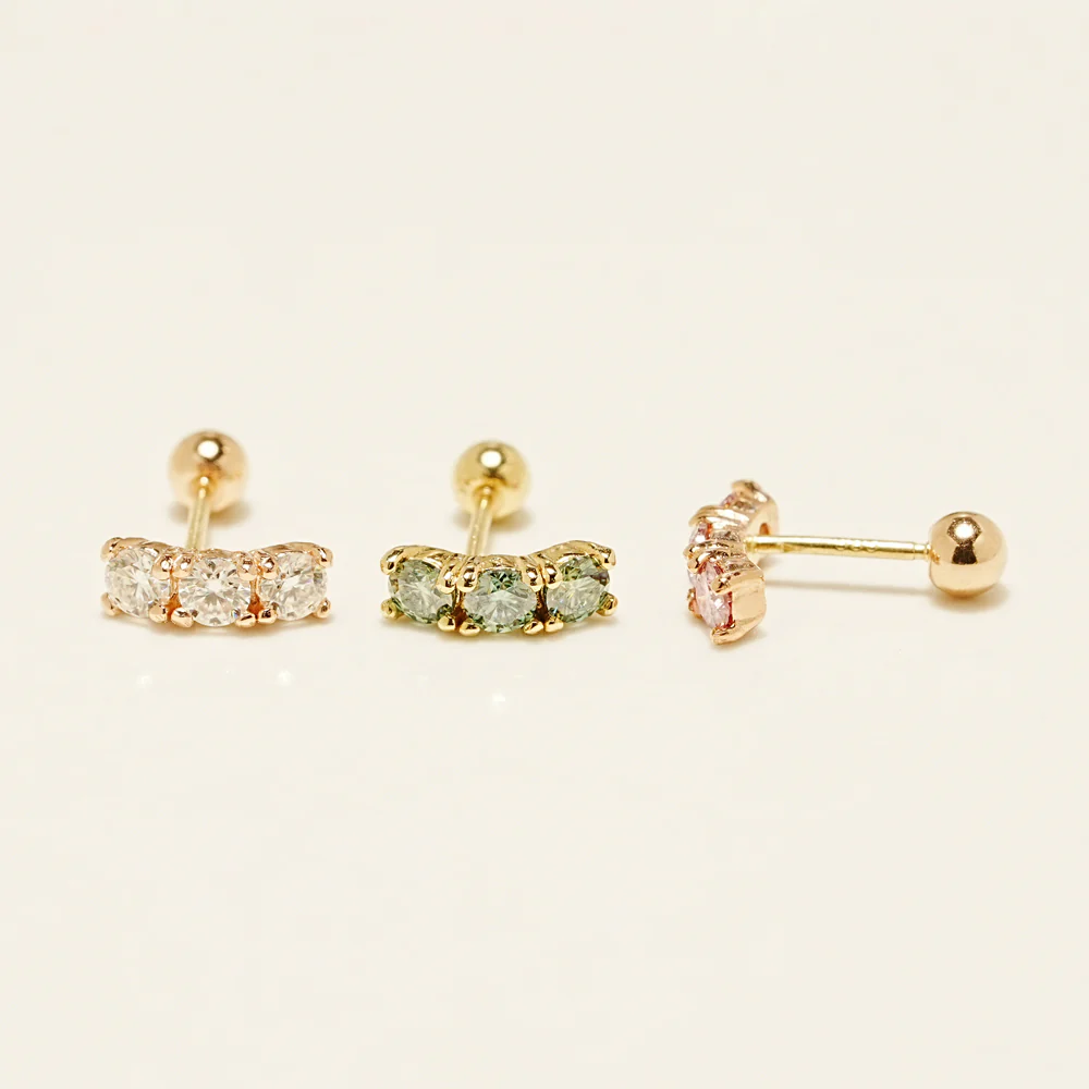 14K Gold Moissanite Dia Triple Color Curve Cartilage Earring 20G18G16G - Image 14