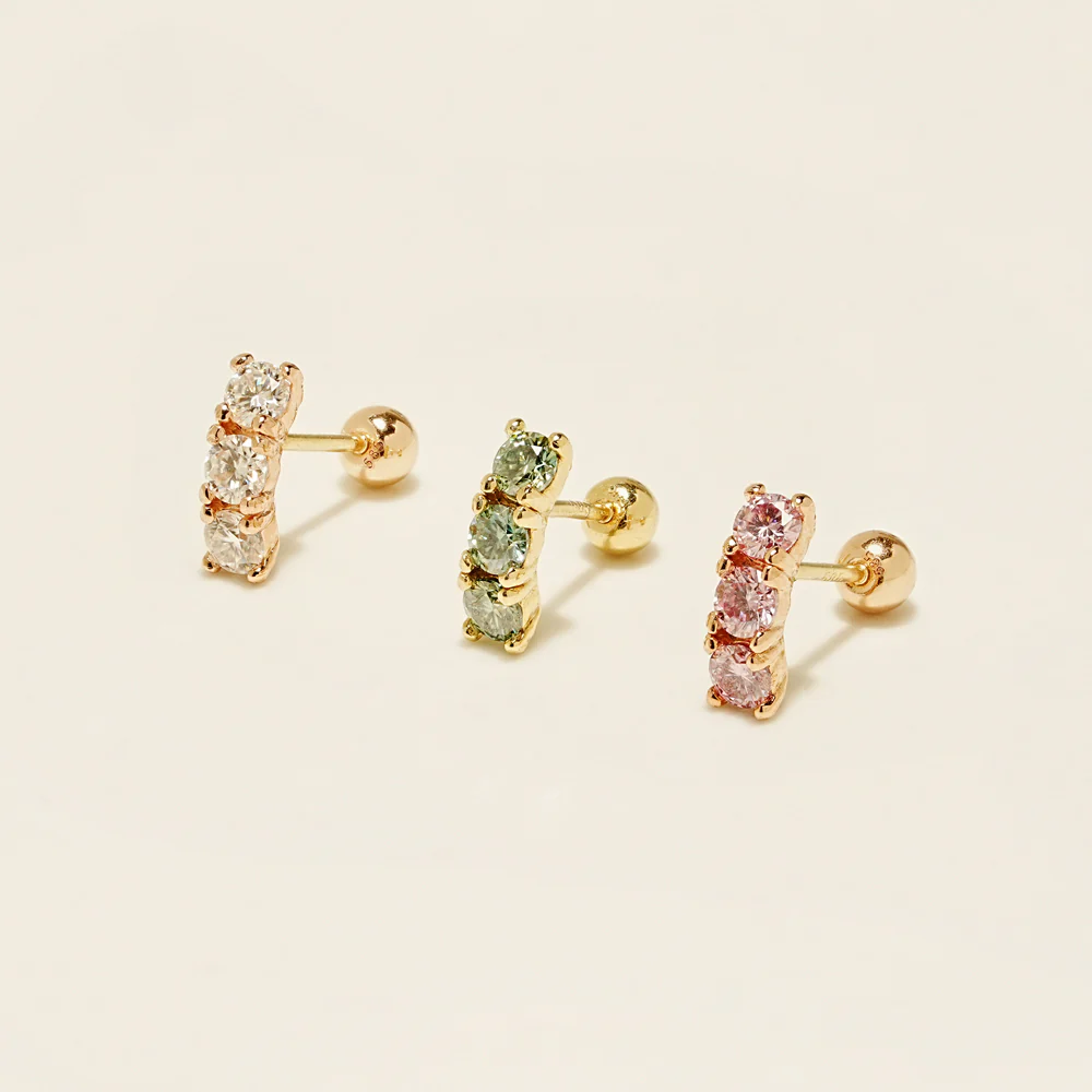 14K Gold Moissanite Dia Triple Color Curve Cartilage Earring 20G18G16G - Image 16