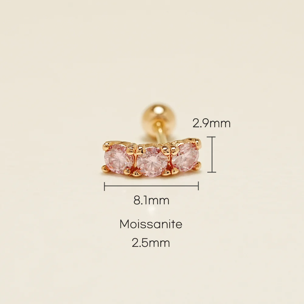 14K Gold Moissanite Dia Triple Color Curve Cartilage Earring 20G18G16G - Image 17