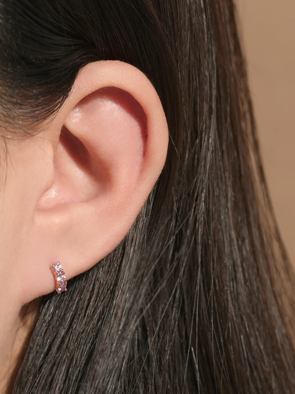 14K Gold Moissanite Dia Triple Color Curve Cartilage Earring 20G18G16G - Image 4