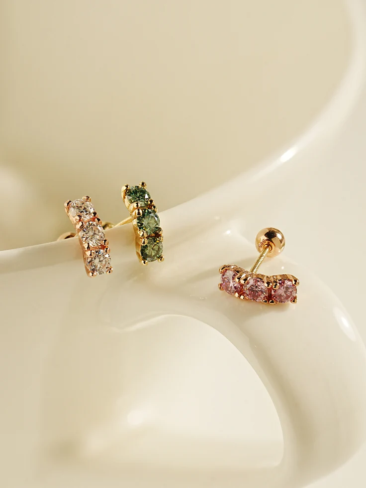 14K Gold Moissanite Dia Triple Color Curve Cartilage Earring 20G18G16G - Image 5