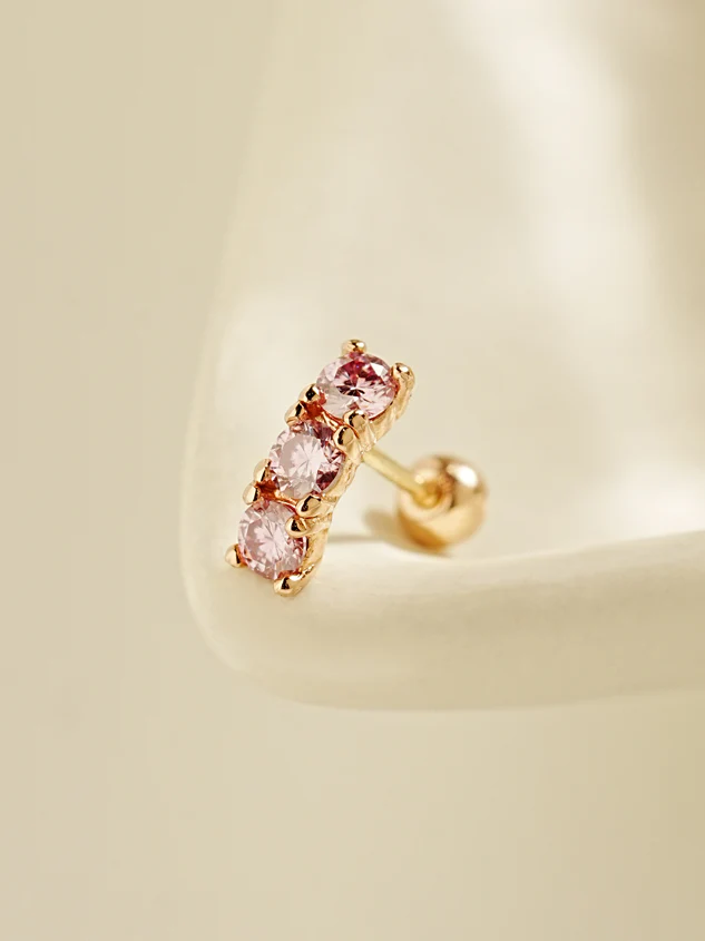 14K Gold Moissanite Dia Triple Color Curve Cartilage Earring 20G18G16G - Image 7
