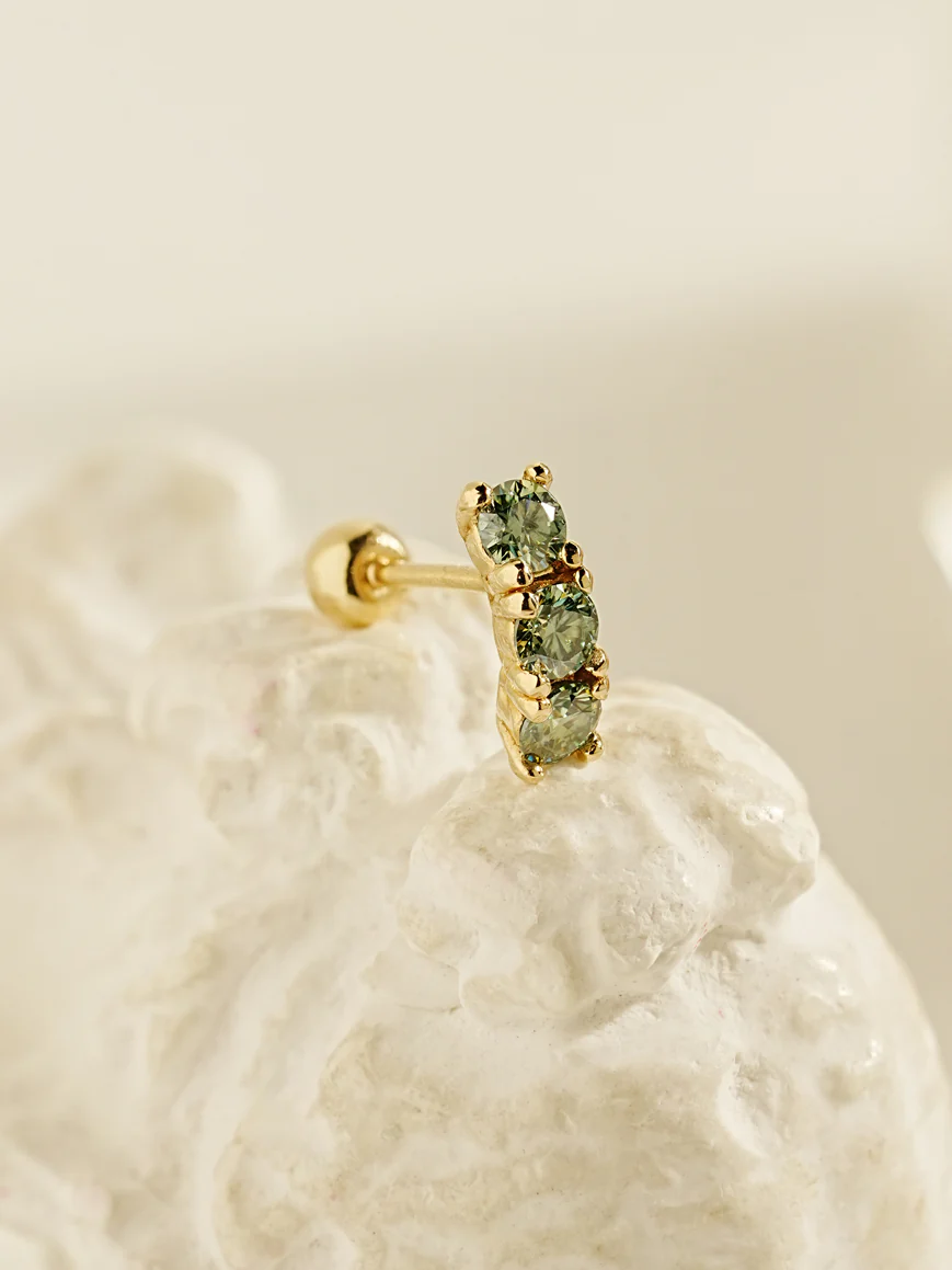 14K Gold Moissanite Dia Triple Color Curve Cartilage Earring 20G18G16G - Image 9