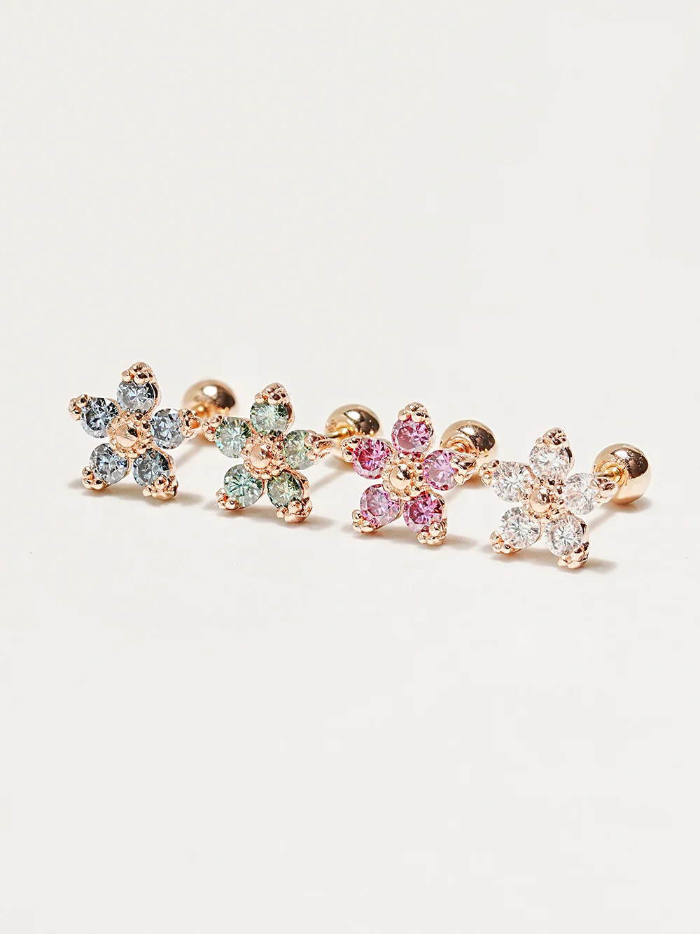 14K Gold Moissanite Dia Verbena Flower Cartilage Earring 20G18G16G