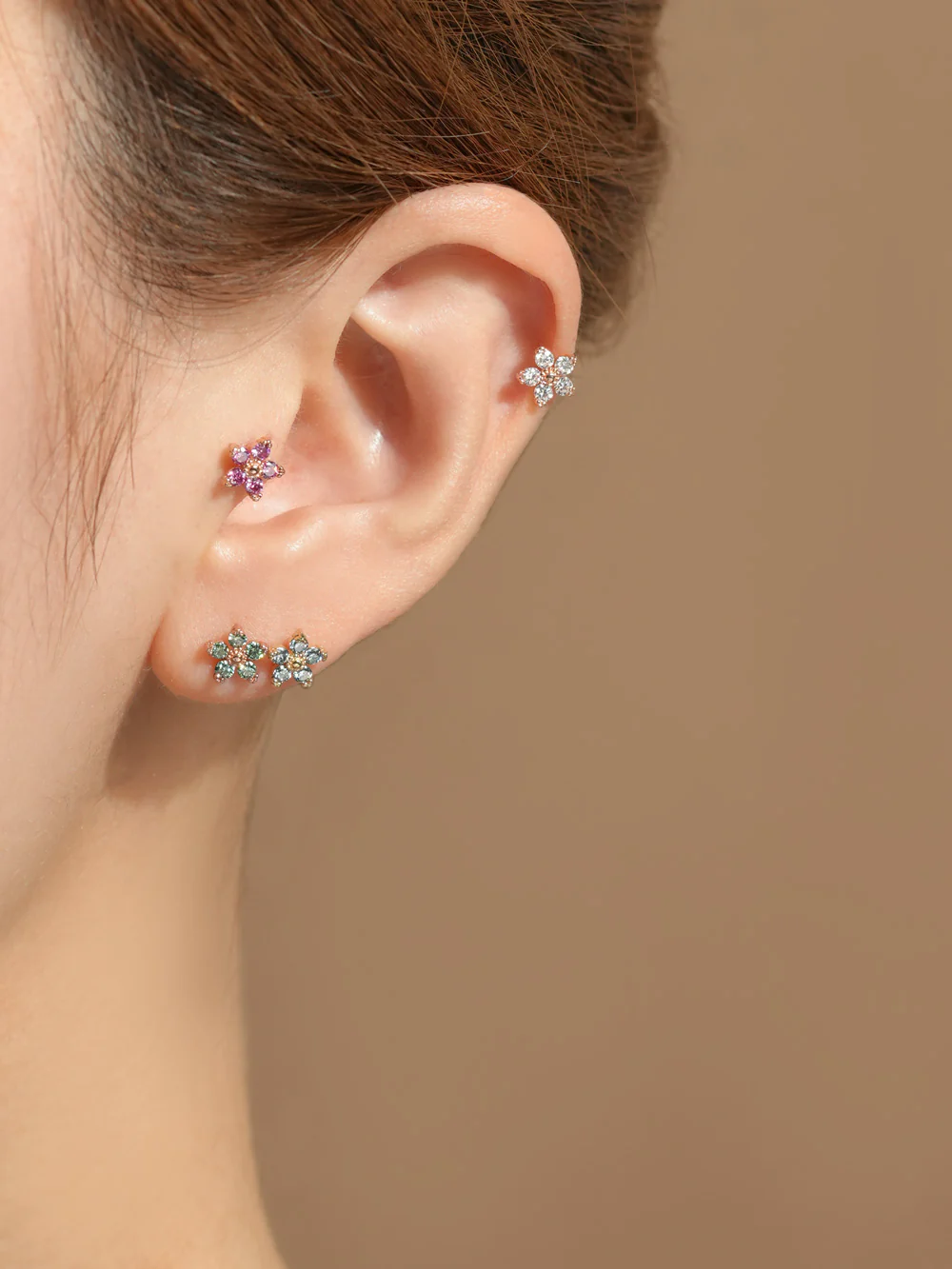 14K Gold Moissanite Dia Verbena Flower Cartilage Earring 20G18G16G - Image 10