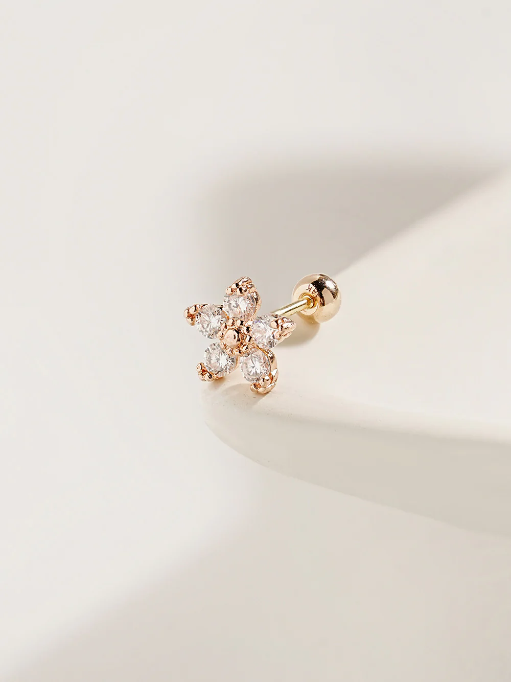 14K Gold Moissanite Dia Verbena Flower Cartilage Earring 20G18G16G - Image 11