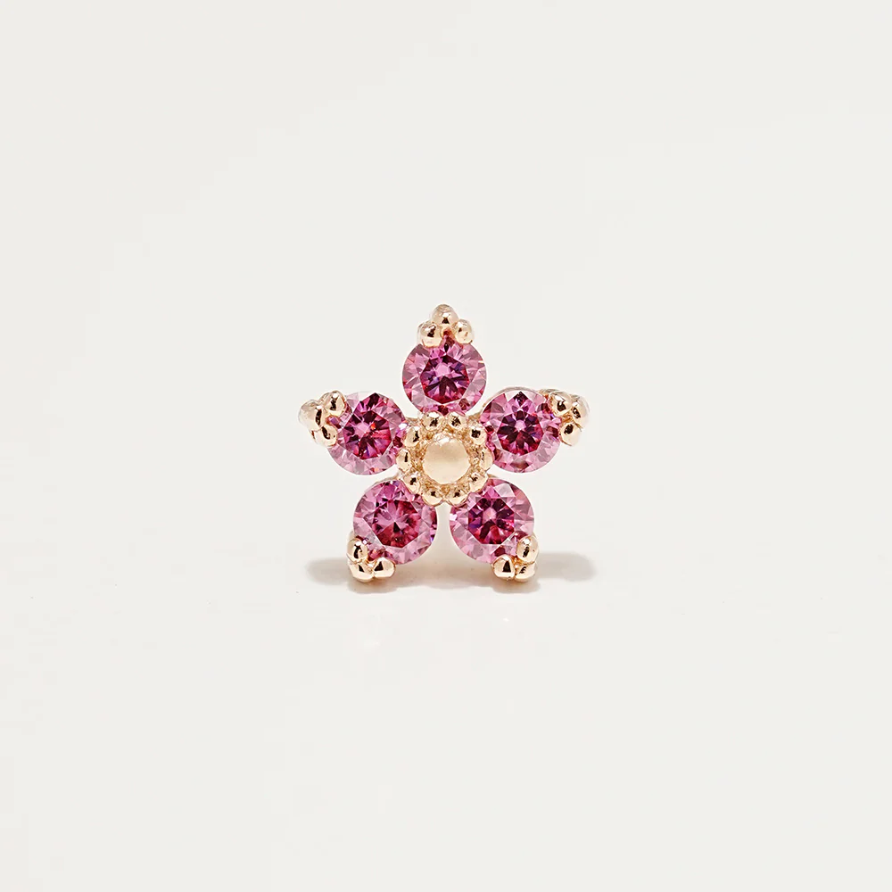 14K Gold Moissanite Dia Verbena Flower Cartilage Earring 20G18G16G - Image 18