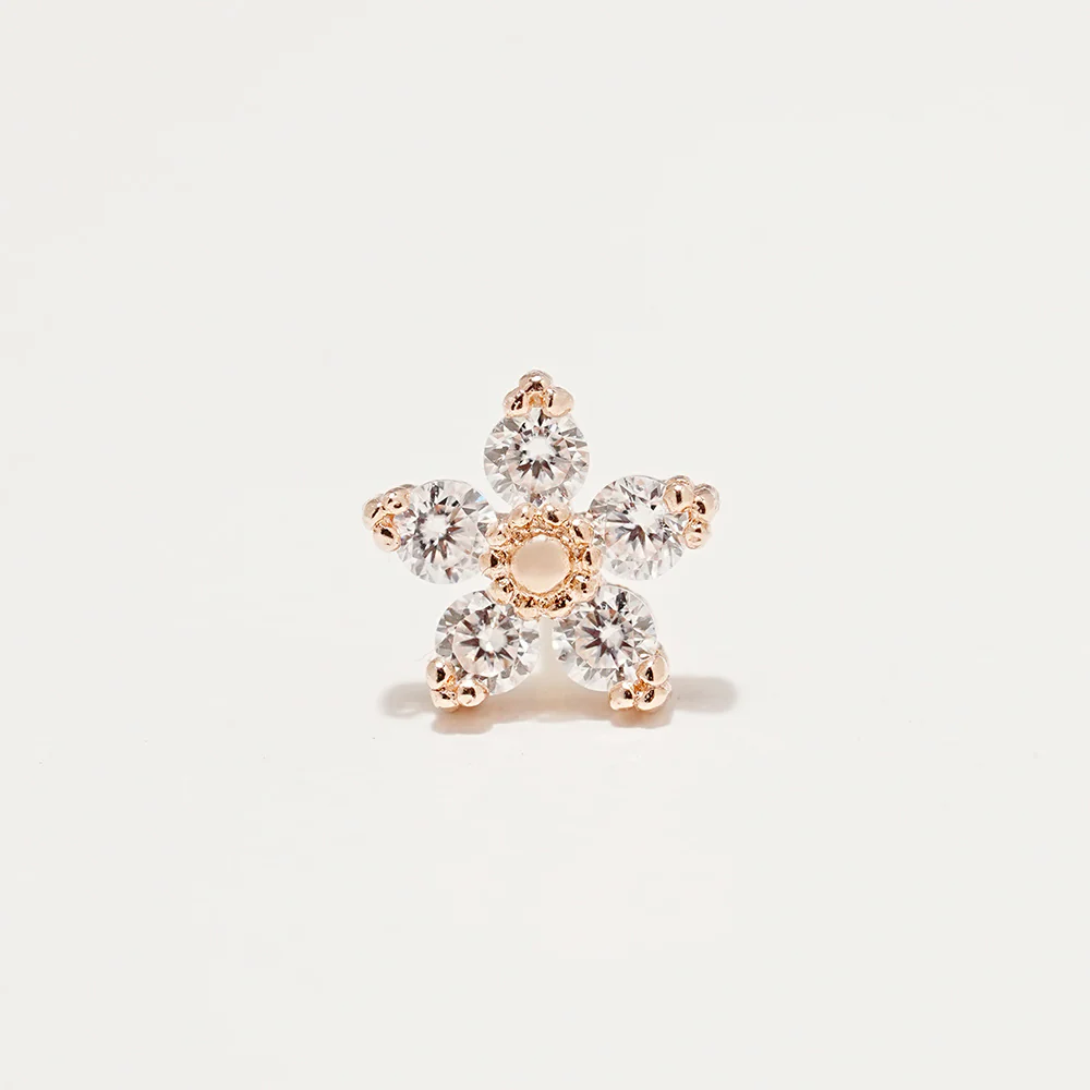 14K Gold Moissanite Dia Verbena Flower Cartilage Earring 20G18G16G - Image 20