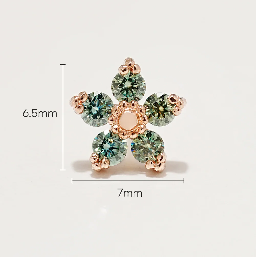 14K Gold Moissanite Dia Verbena Flower Cartilage Earring 20G18G16G - Image 25