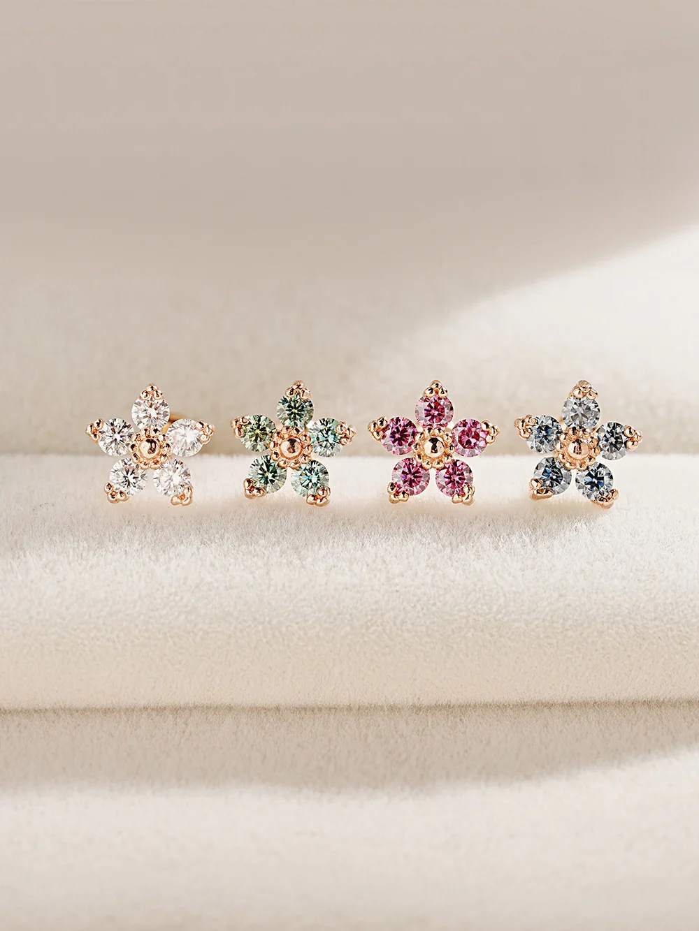 14K Gold Moissanite Dia Verbena Flower Cartilage Earring 20G18G16G - Image 3