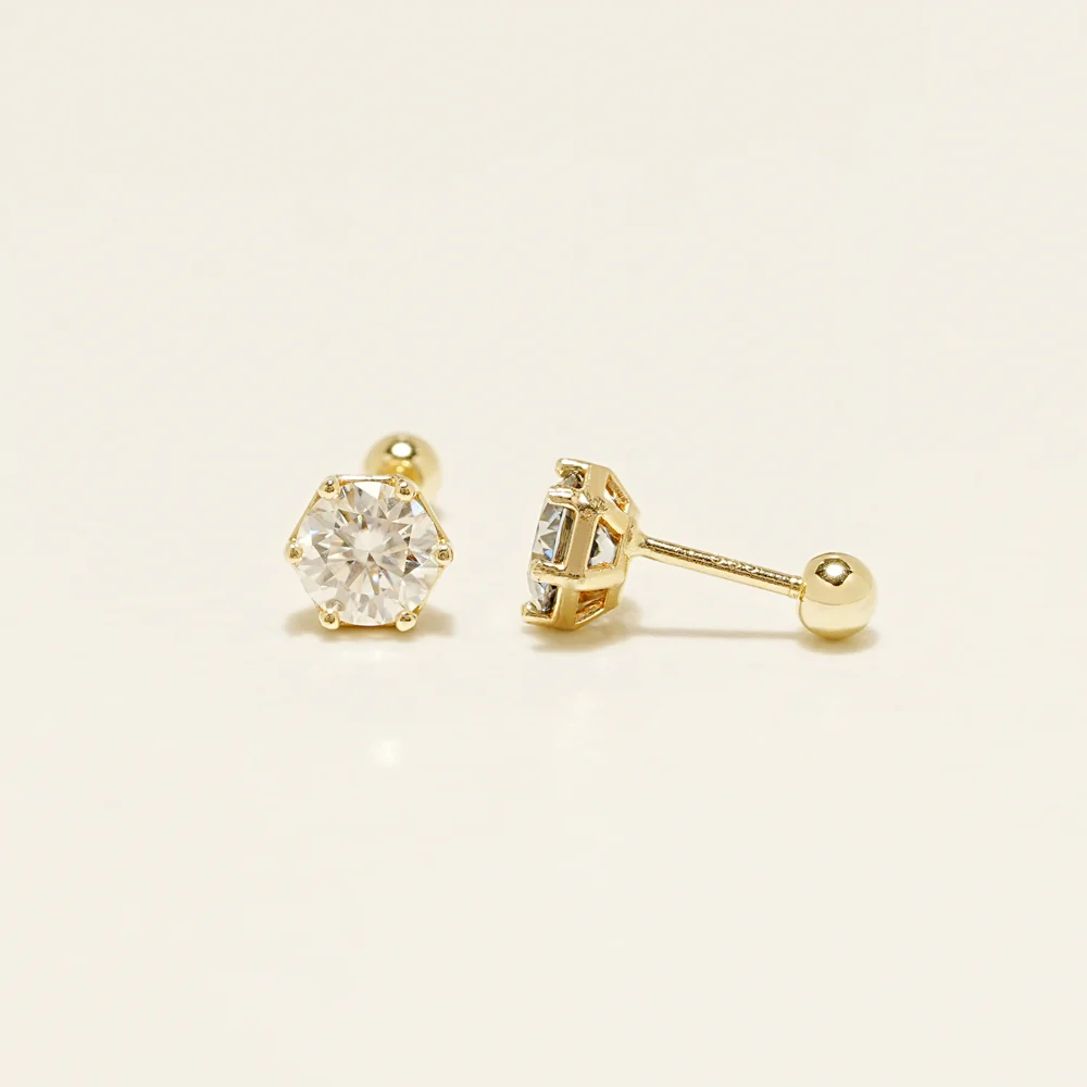 14K Gold Moissanite Dia Wendy Hexagon Cartilage Earring 20G18G16G - Image 12