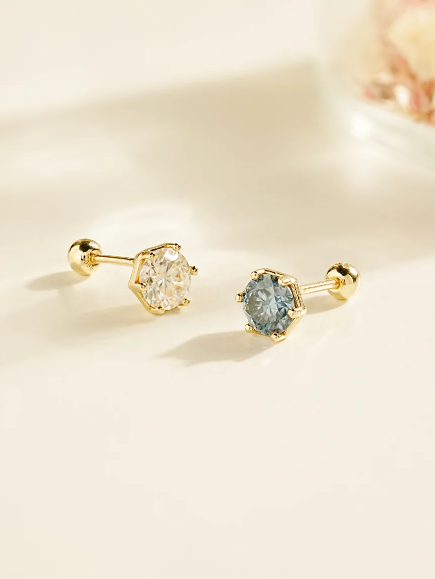 14K Gold Moissanite Dia Wendy Hexagon Cartilage Earring 20G18G16G - Image 5