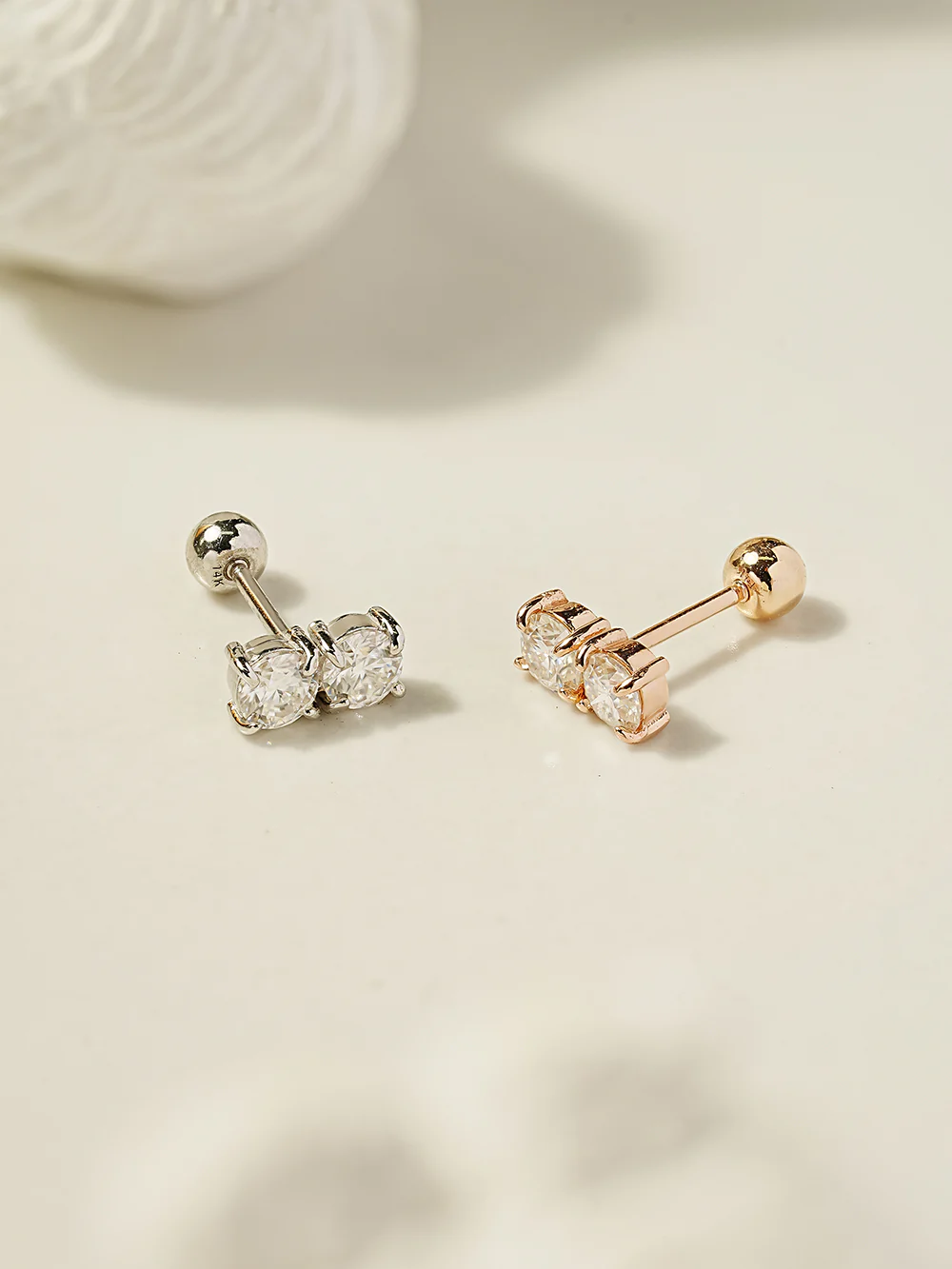14K Gold Moissanite Double Cartilage Earring 20G18G16G - Image 3