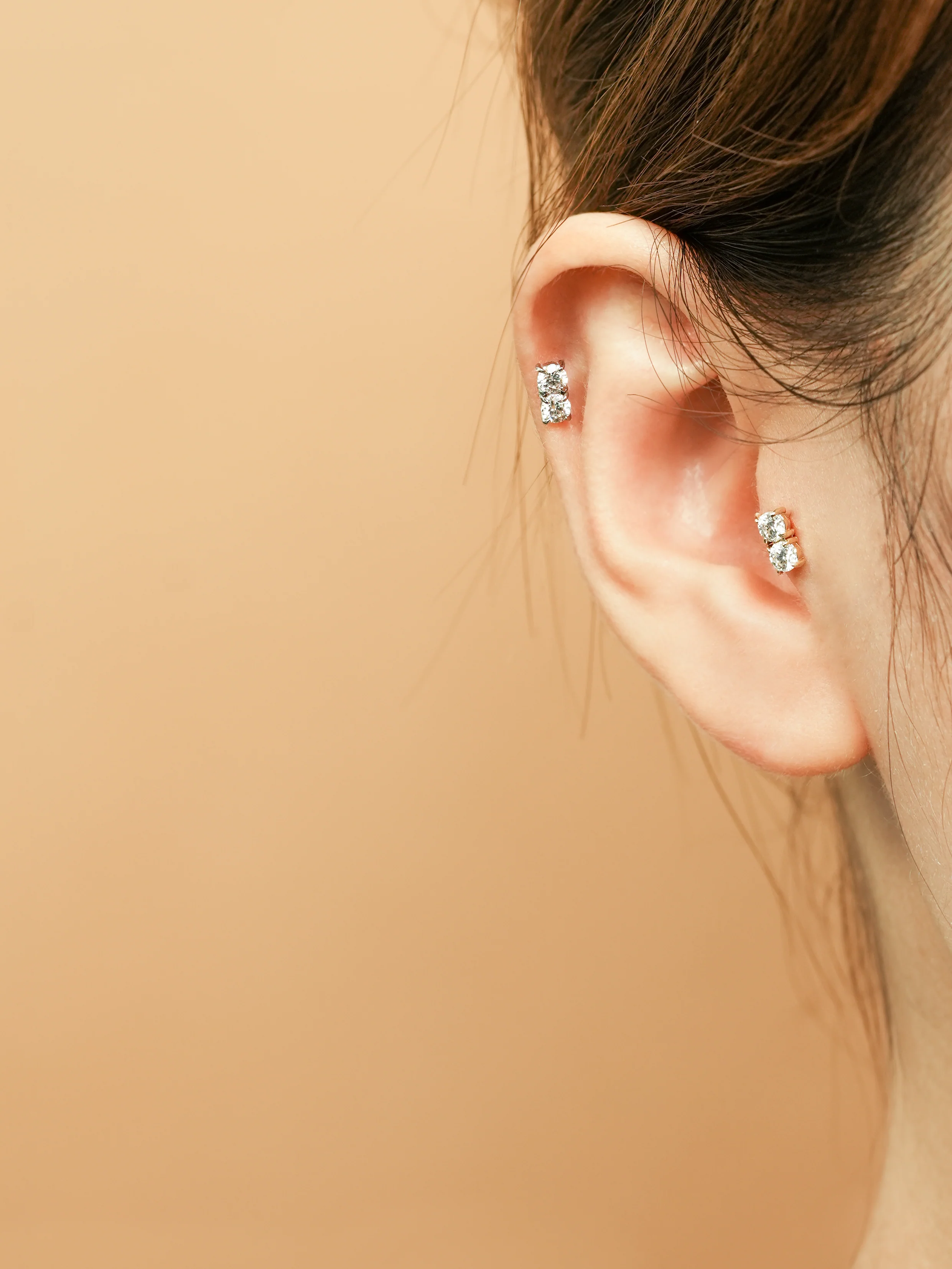 14K Gold Moissanite Double Cartilage Earring 20G18G16G - Image 6
