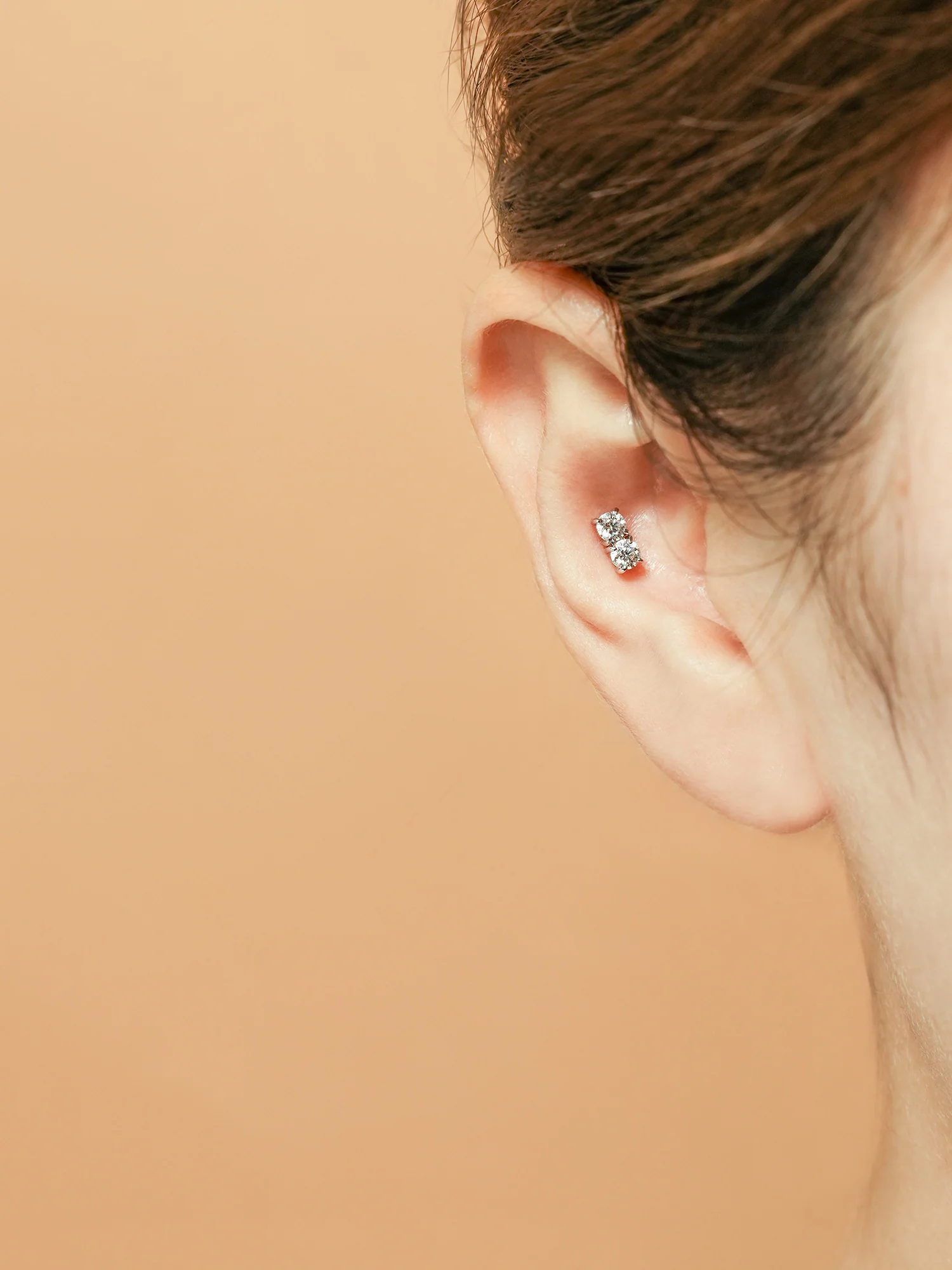 14K Gold Moissanite Double Internally Threaded Labret Piercing 20G18G16 - Image 5