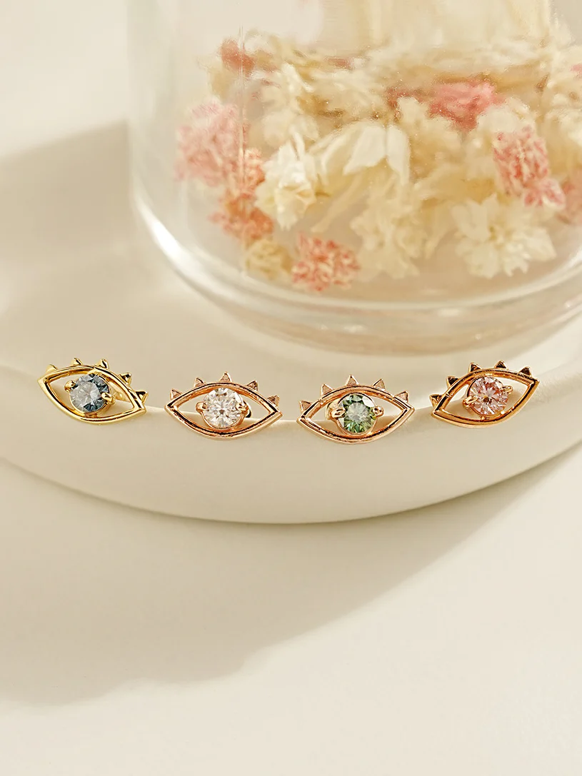 14K Gold Moissanite Evil Eye Internally Threaded Labret Piercing 20G - Image 3