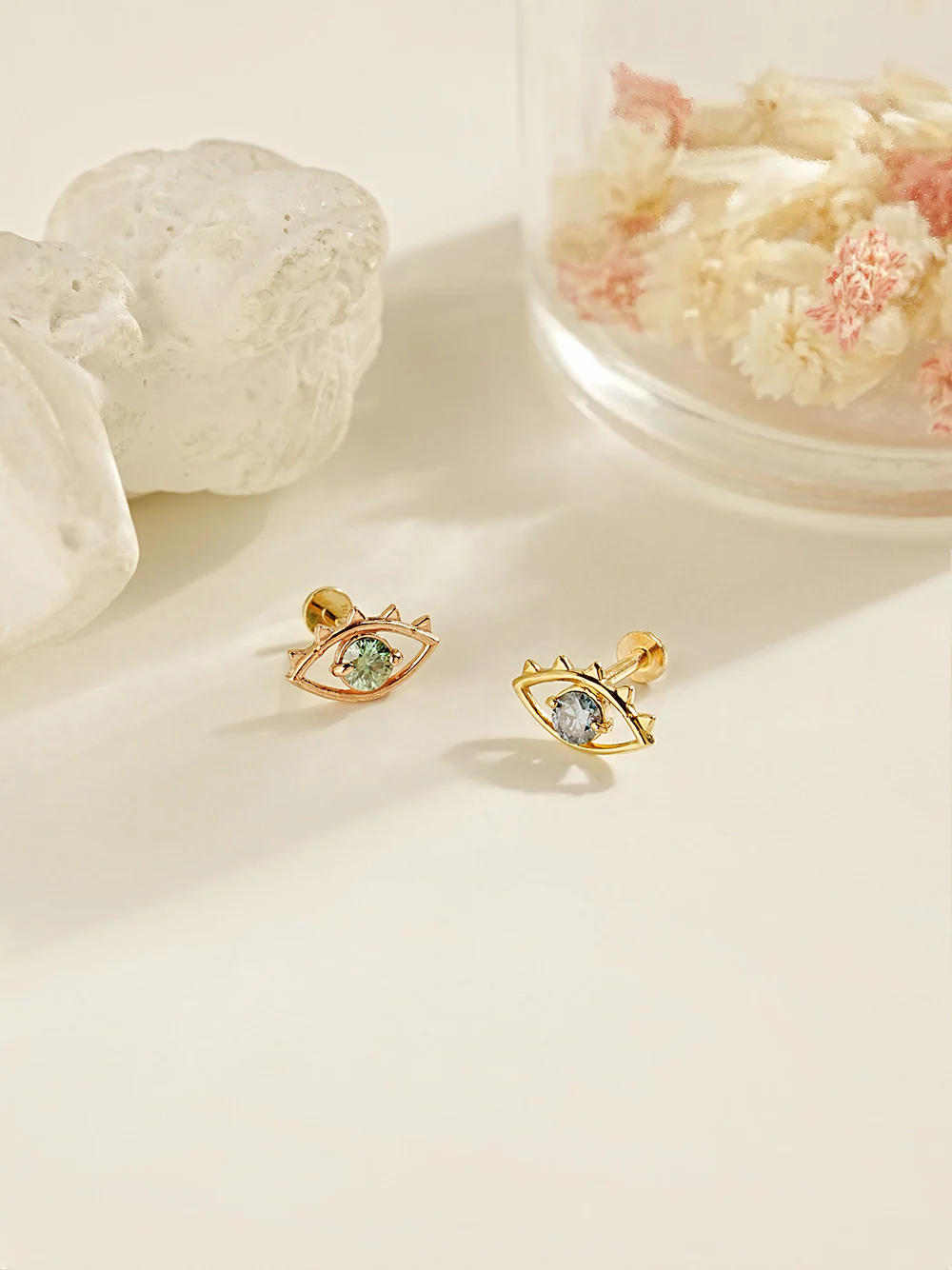14K Gold Moissanite Evil Eye Internally Threaded Labret Piercing 20G - Image 5