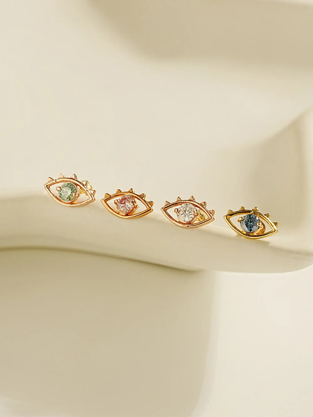 14K Gold Moissanite Evil Eye Internally Threaded Labret Piercing 20G - Image 9