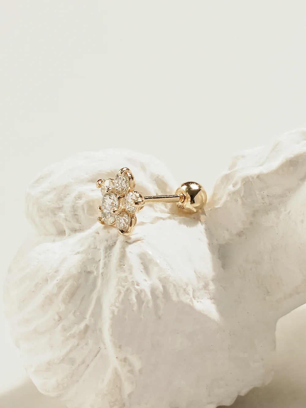 14K Gold Moissanite Flower Cartilage Earring 20G18G16G - Image 10