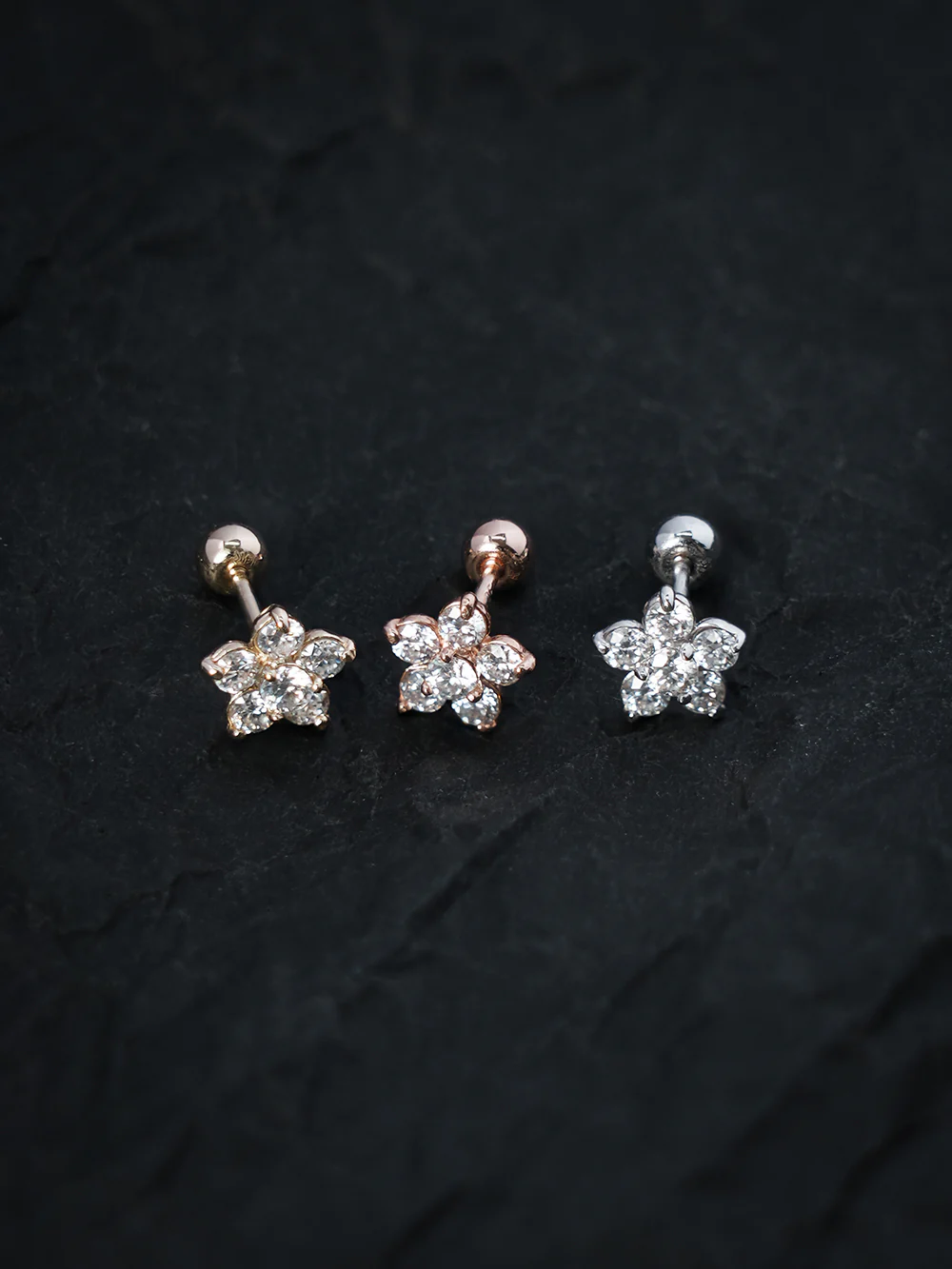 14K Gold Moissanite Flower Cartilage Earring 20G18G16G - Image 12