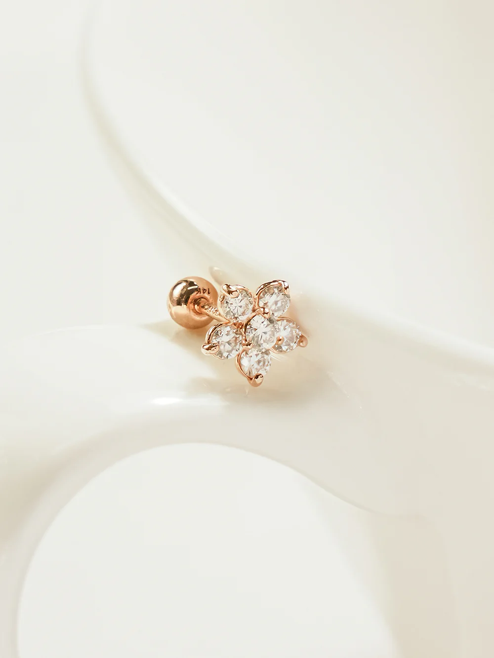 14K Gold Moissanite Flower Cartilage Earring 20G18G16G - Image 13