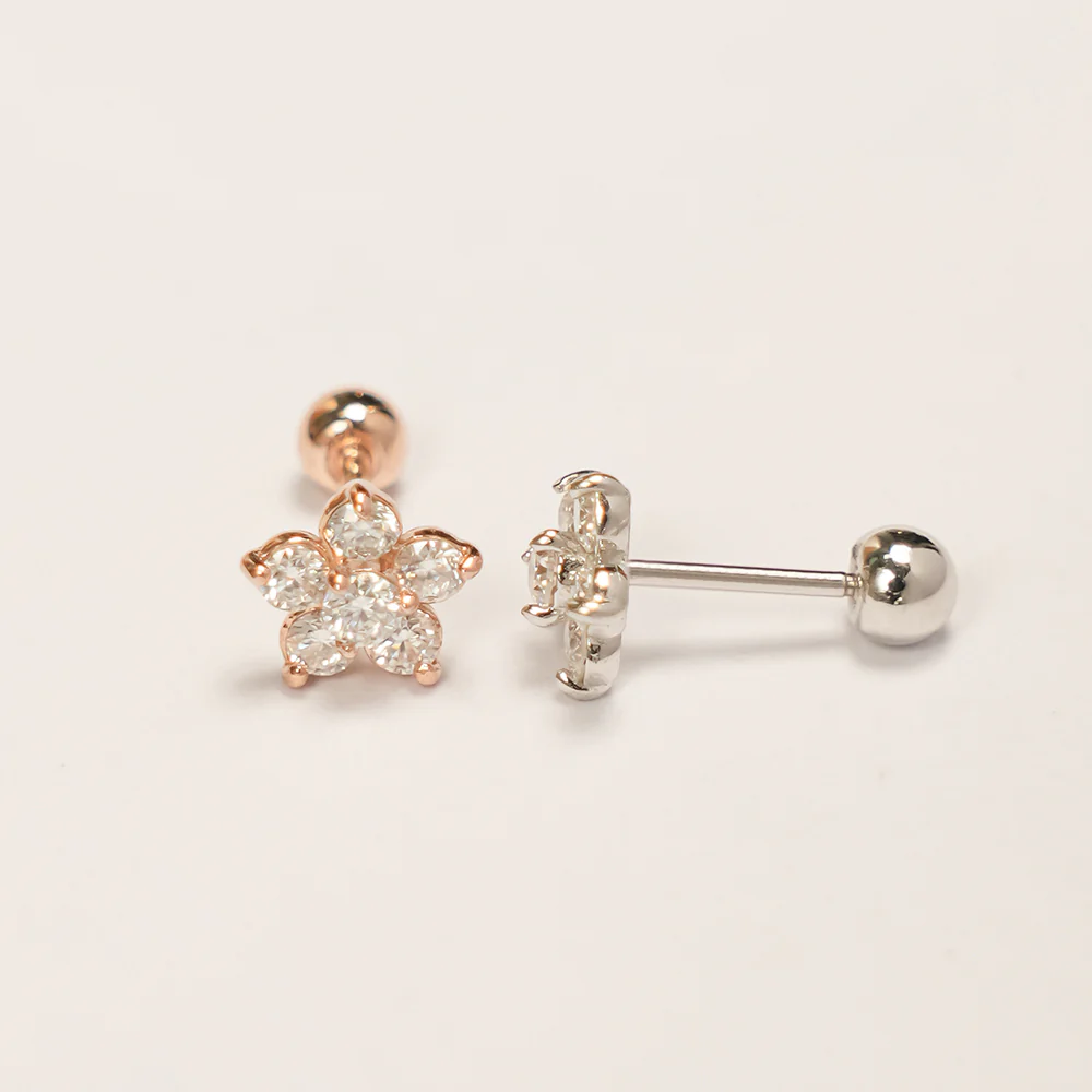 14K Gold Moissanite Flower Cartilage Earring 20G18G16G - Image 14