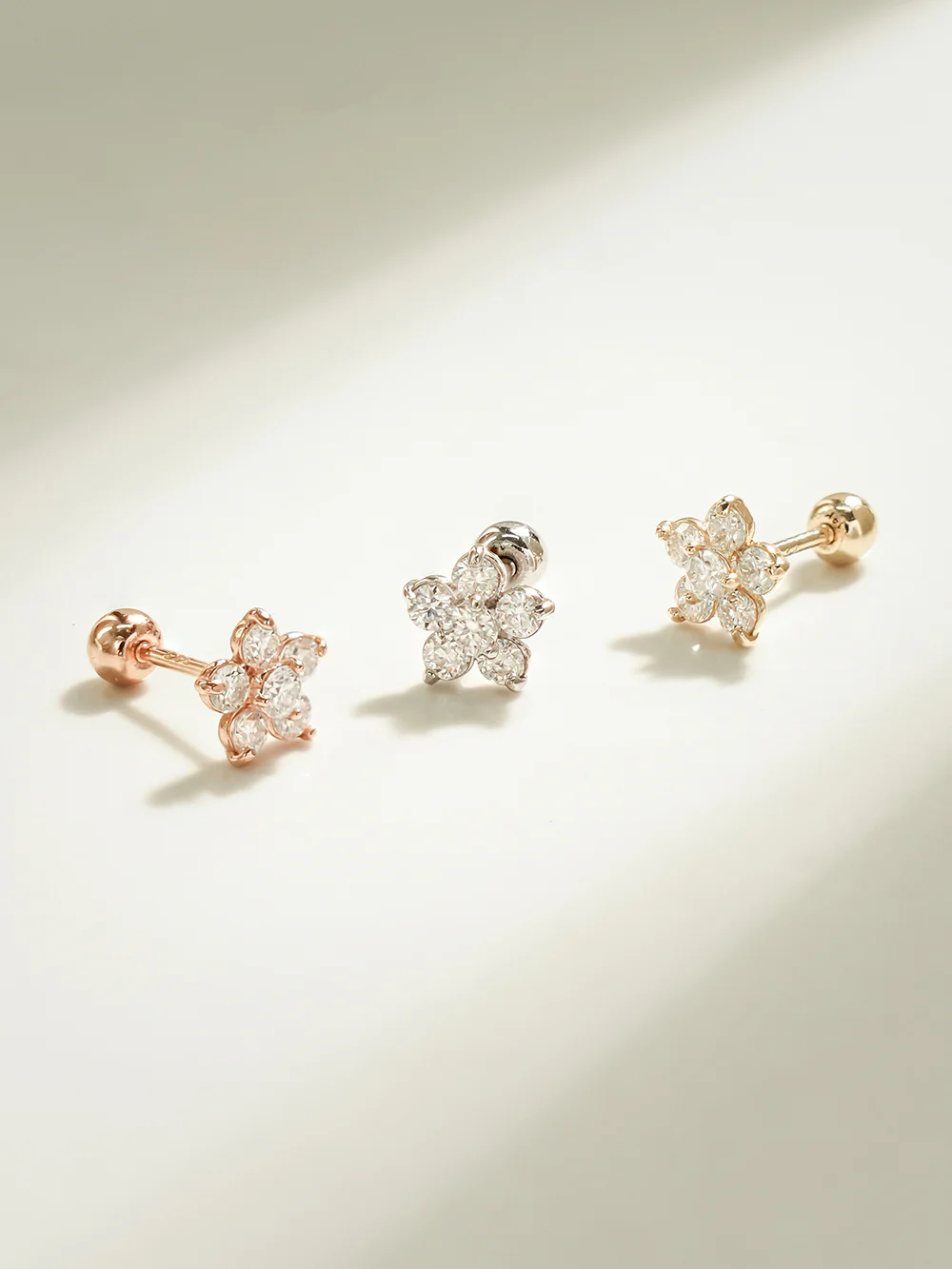 14K Gold Moissanite Flower Cartilage Earring 20G18G16G - Image 3