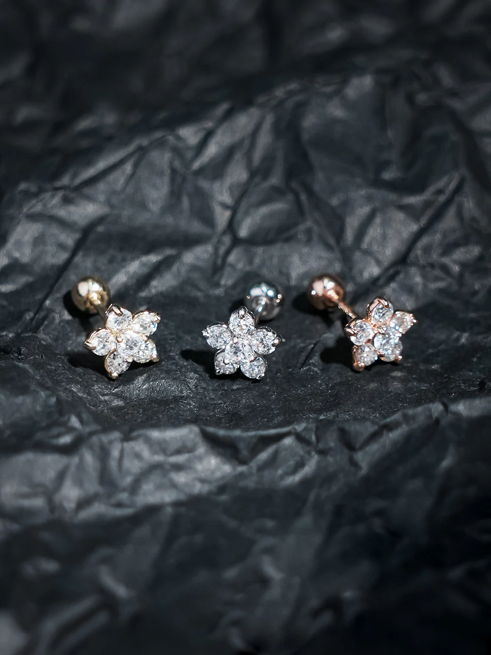 14K Gold Moissanite Flower Cartilage Earring 20G18G16G - Image 7