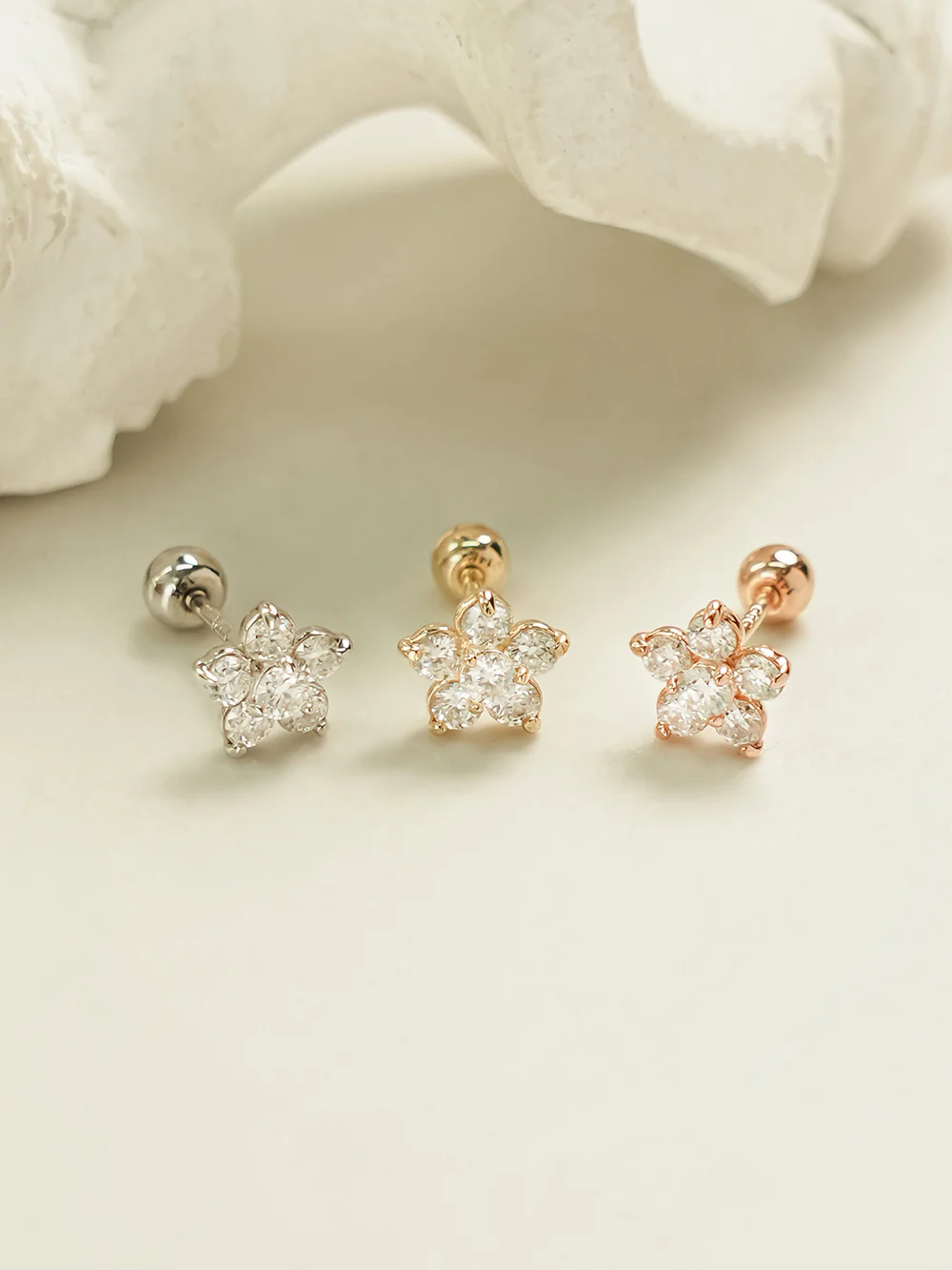 14K Gold Moissanite Flower Cartilage Earring 20G18G16G - Image 9