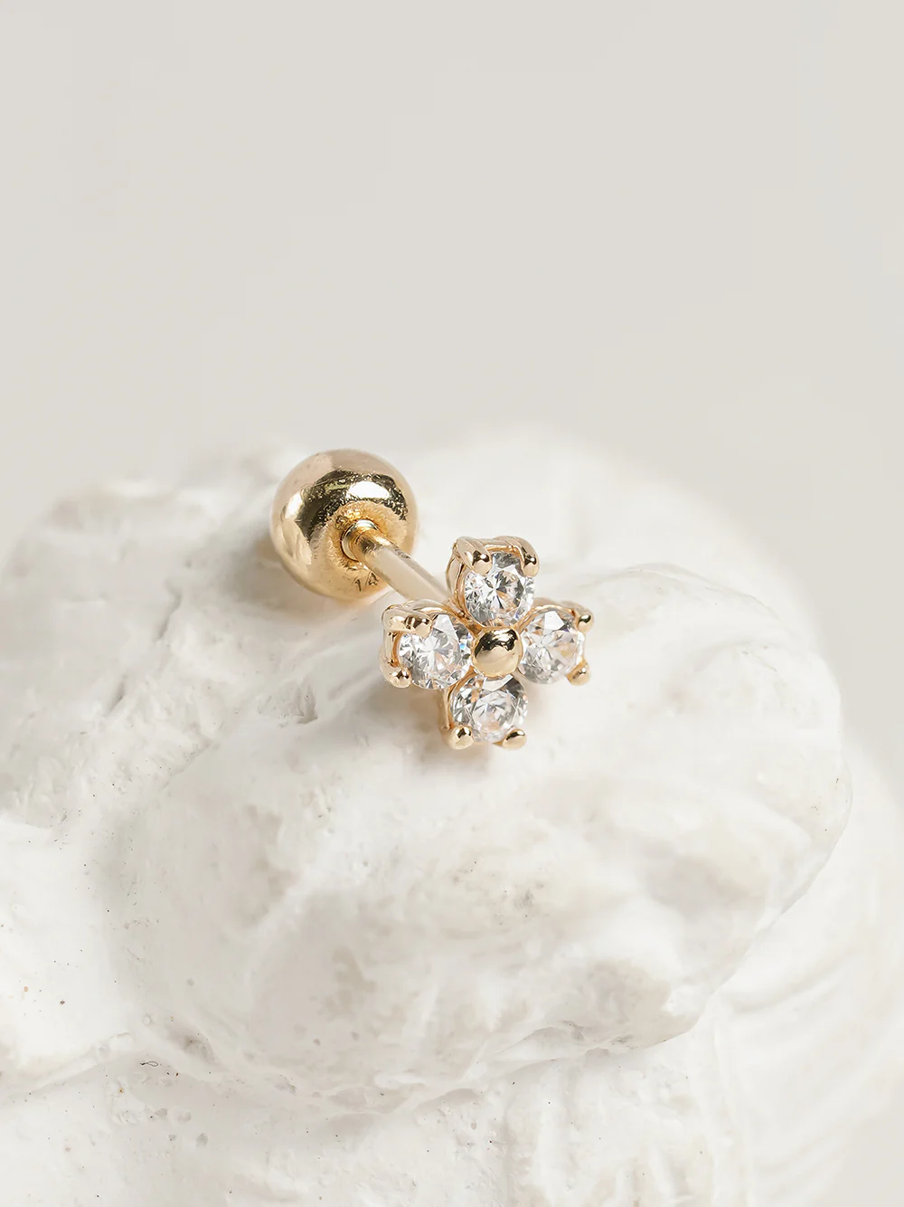 14K Gold Moissanite Four Petals Flower Cartilage Earring 20G18G16G - Image 11