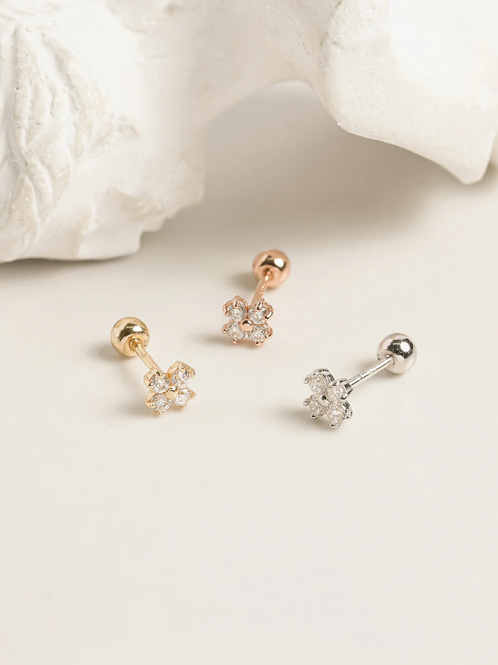 14K Gold Moissanite Four Petals Flower Cartilage Earring 20G18G16G - Image 14