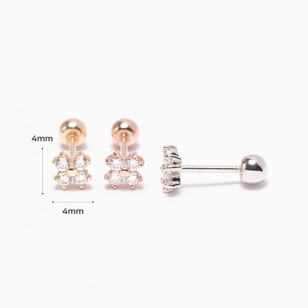 14K Gold Moissanite Four Petals Flower Cartilage Earring 20G18G16G - Image 15