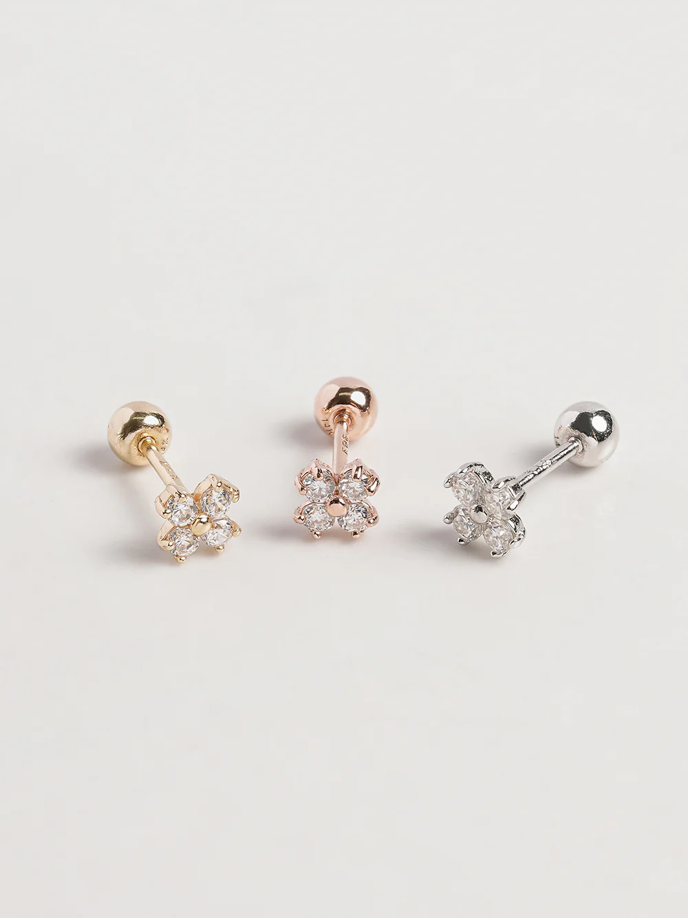 14K Gold Moissanite Four Petals Flower Cartilage Earring 20G18G16G - Image 5