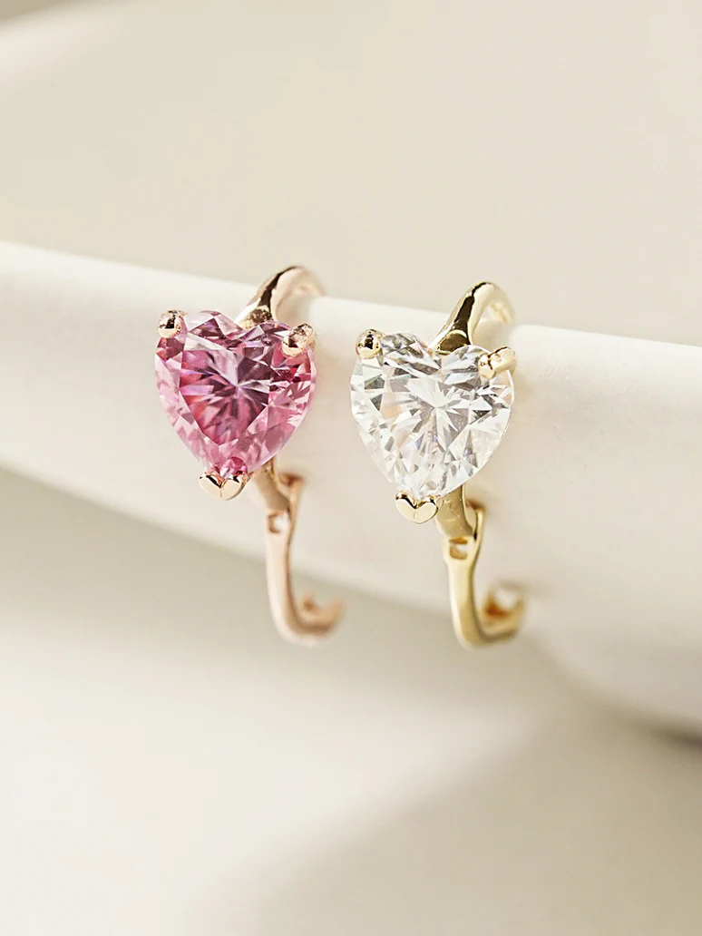 14K Gold Moissanite Glory Heart Hoop Earring