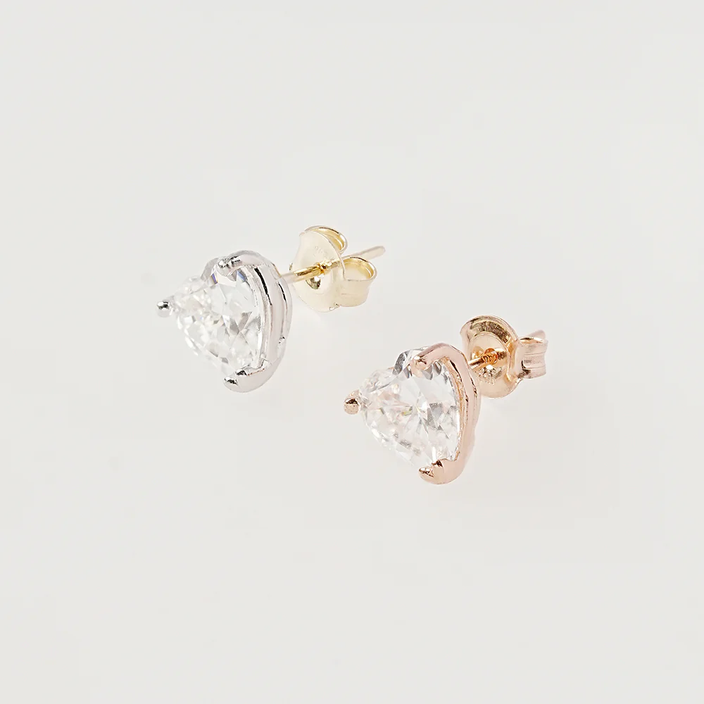 14K Gold Moissanite Glory Heart Stud Earring - Image 14