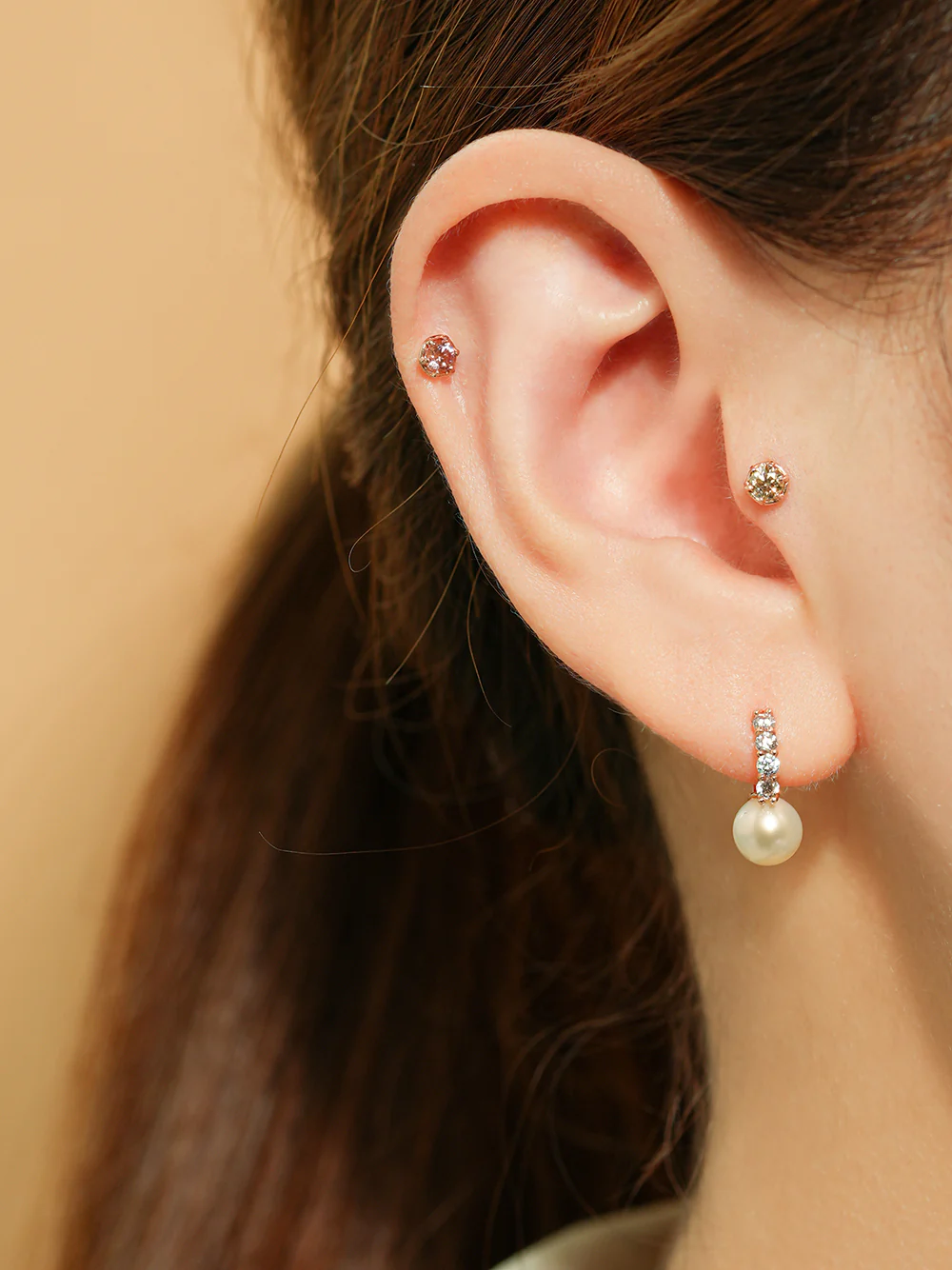 14K Gold Moissanite Imperial Dia Cartilage Earring 20G18G16G - Image 2