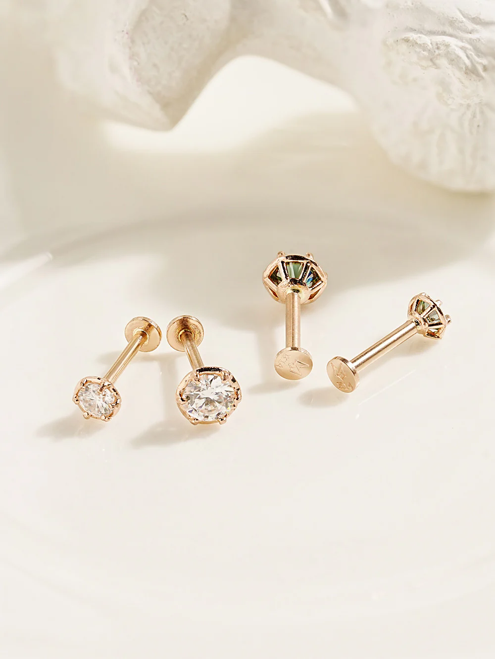 14K Gold Moissanite Imperial Internally Threaded Labret 18G16G - Image 15
