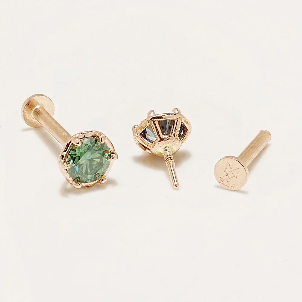 14K Gold Moissanite Imperial Internally Threaded Labret 18G16G - Image 29