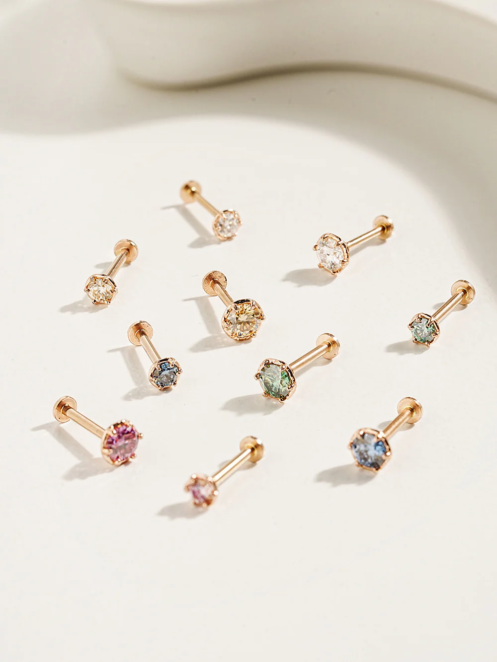 14K Gold Moissanite Imperial Internally Threaded Labret 18G16G - Image 5