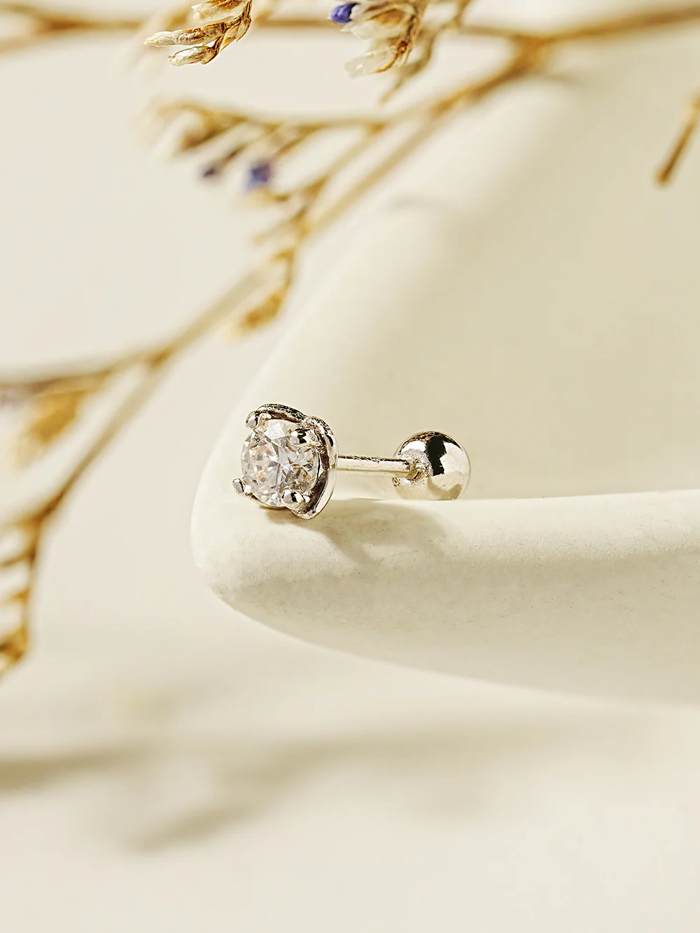 14K Gold Moissanite Kare Cartilage Earring 20G18G16G - Image 10