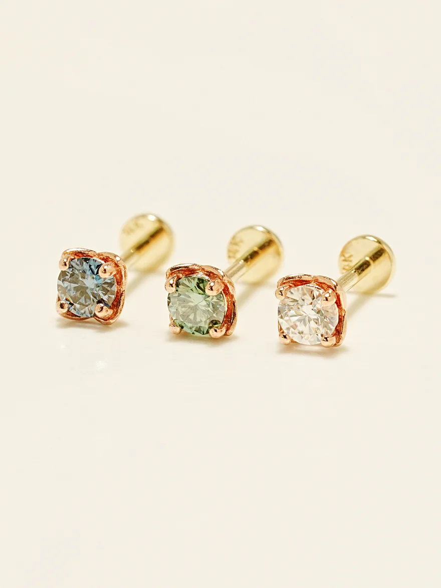 14K Gold Moissanite Kare Internally Threaded Labret Piercing 20G18G16G - Image 3