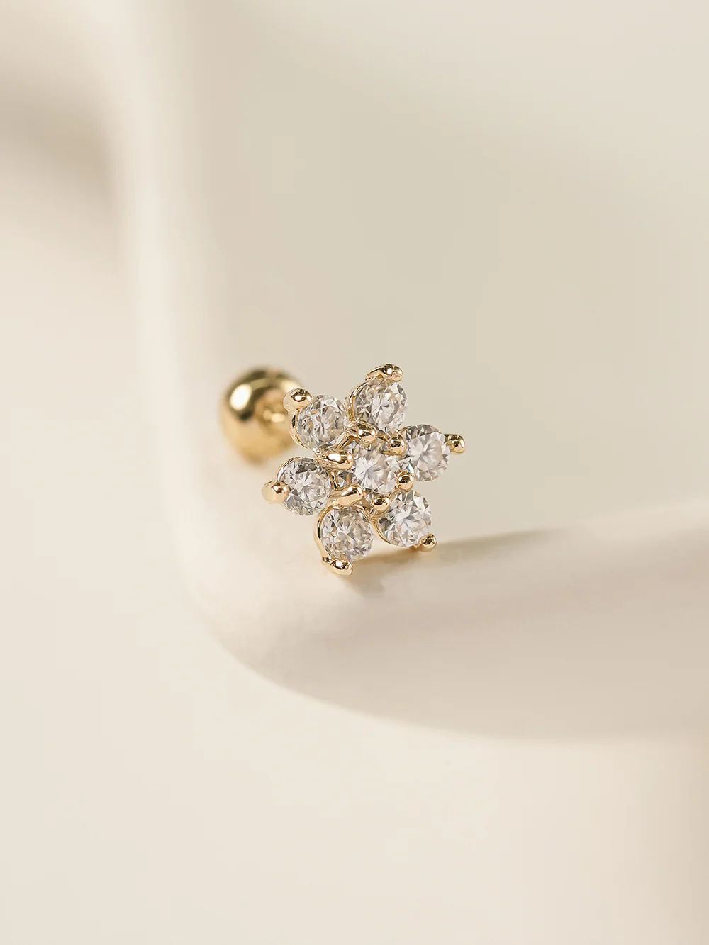 14K Gold Moissanite Lovely Flower Cartilage Earring 20G18G16G - Image 13
