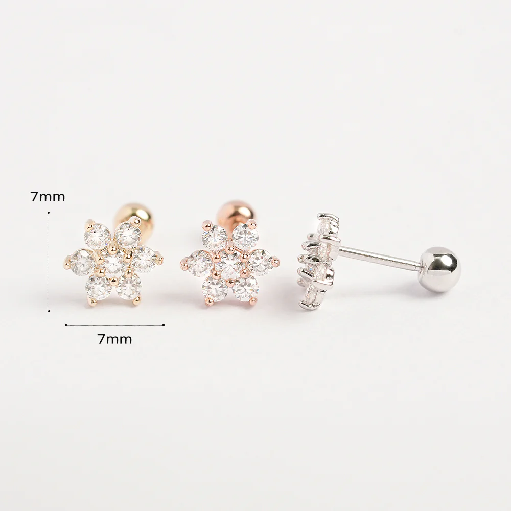 14K Gold Moissanite Lovely Flower Cartilage Earring 20G18G16G - Image 14