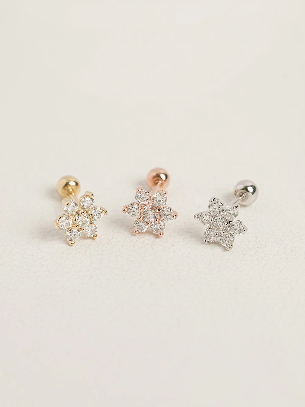 14K Gold Moissanite Lovely Flower Cartilage Earring 20G18G16G - Image 3