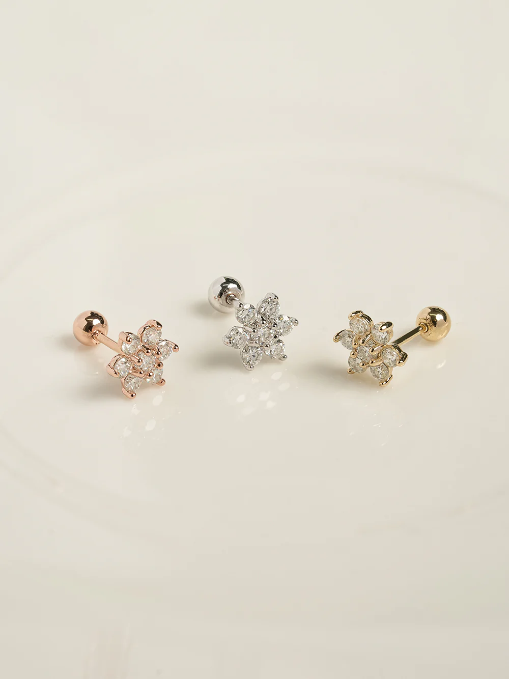 14K Gold Moissanite Lovely Flower Cartilage Earring 20G18G16G - Image 5