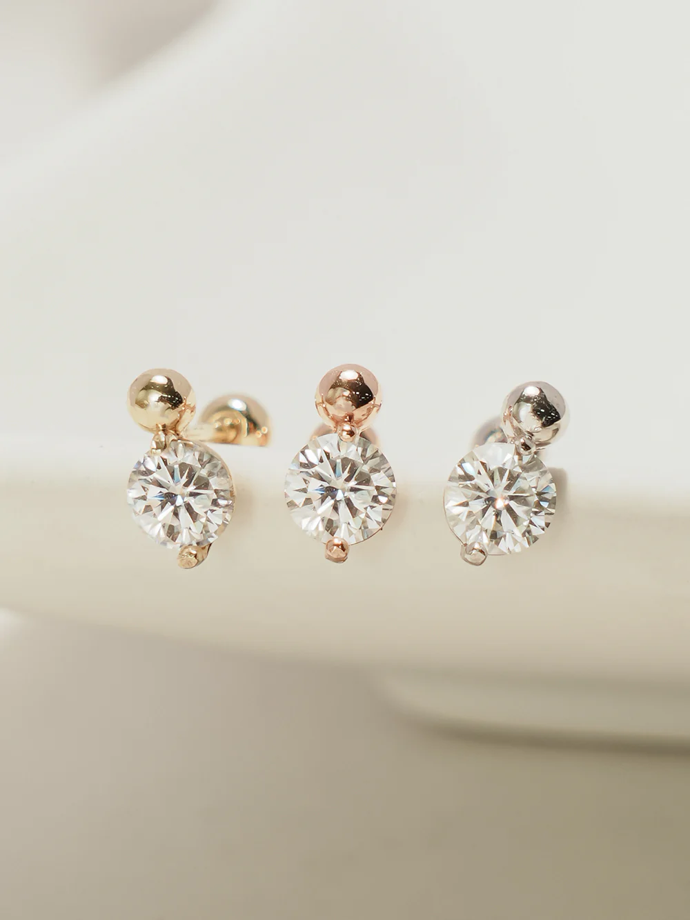 14K Gold Moissanite Mini Ball Cartilage Earring 20G18G16G - Image 3