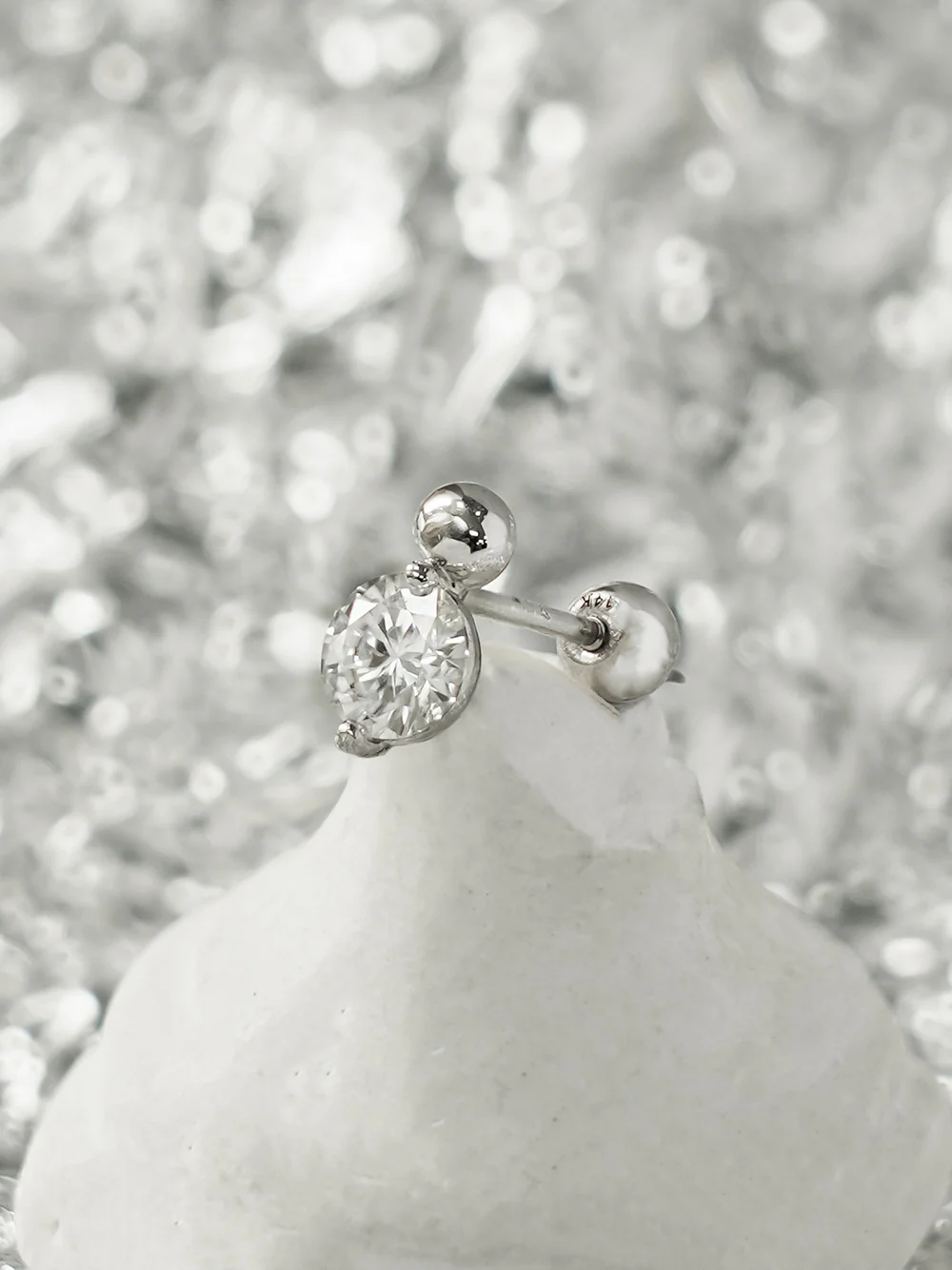 14K Gold Moissanite Mini Ball Cartilage Earring 20G18G16G - Image 5
