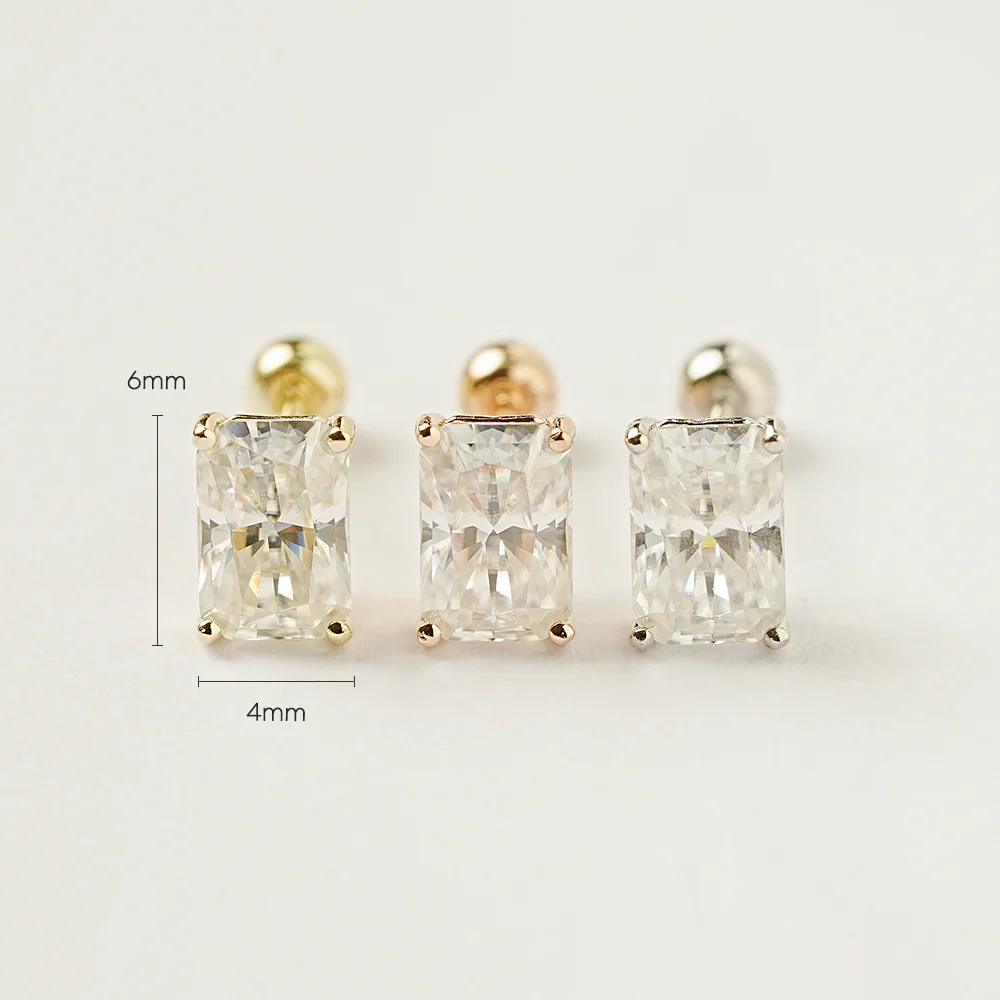 14K Gold Moissanite Radient Cut Cartilage Earring 20G18G16G - Image 13